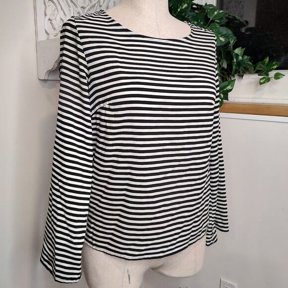 Calvin Klein Black & White Striped Pullover Roll Tab Sleeve Blouse Size XS - Picture 8 of 13